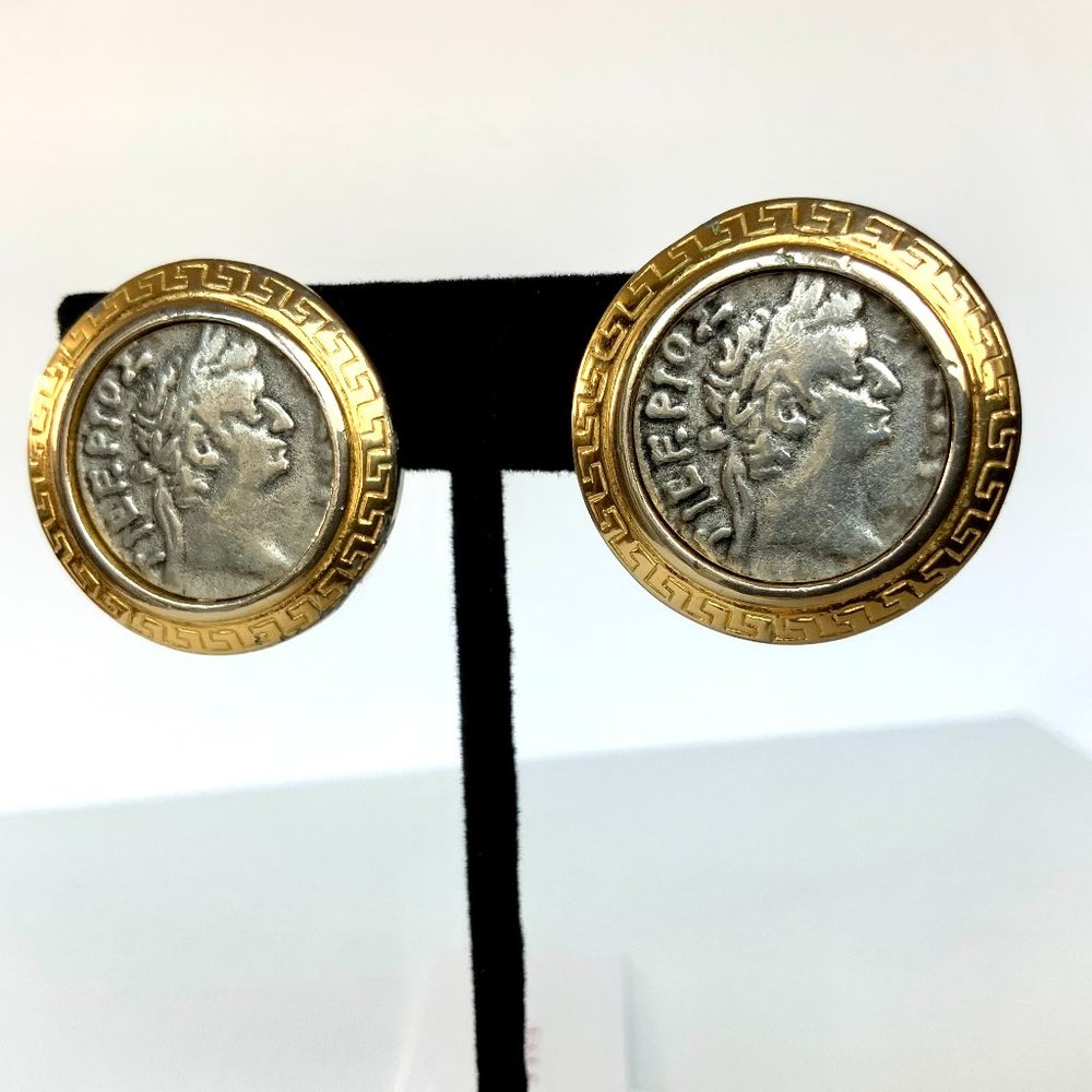 Vintage 80s Premier Designs Silver And Gold Tone Coin Clip On Earrings - Picture 8 of 16